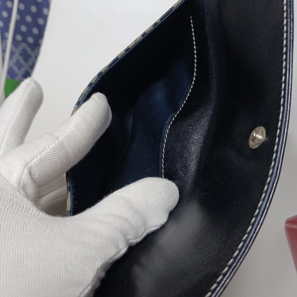 FENDI Zucchino canvas long wallet with button snap silver brass logo navy Blue - Picture 9 of 16